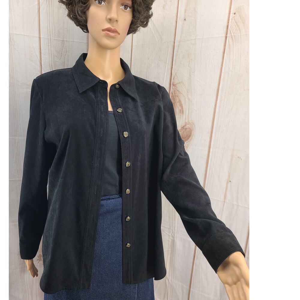 Talbots Petites Shirt Jacket Size M Button Down Black Soft Poly Shirttail
